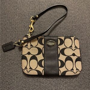 Coach Signature Black and Tan Wristlet